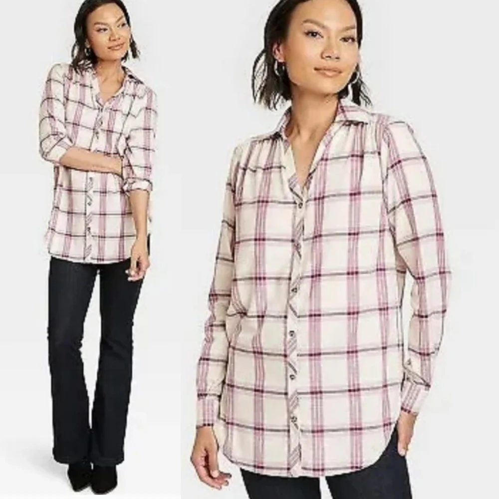 NWT Knox Rose Long-Sleeve Button-Down Tunic Shirt